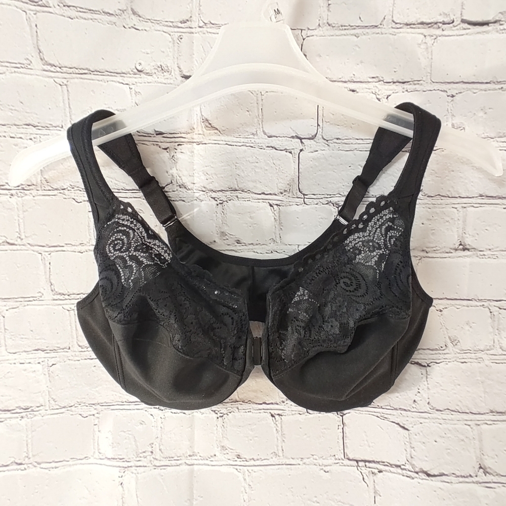 Glamorise Elegance Wonderwire Front Closure Black Lace Trim 38DD